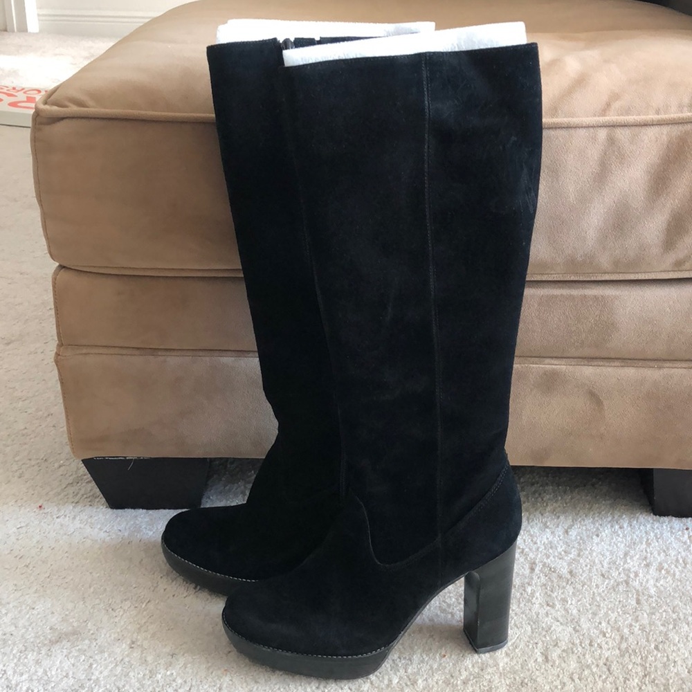 MICHAEL KORS TALL BLACK SUEDE PLATFORM BOOTS